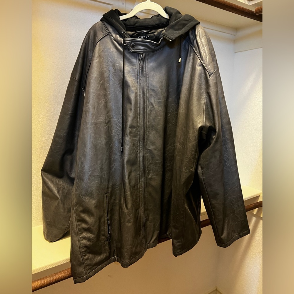 Faux Leather jacket with built in hoodie